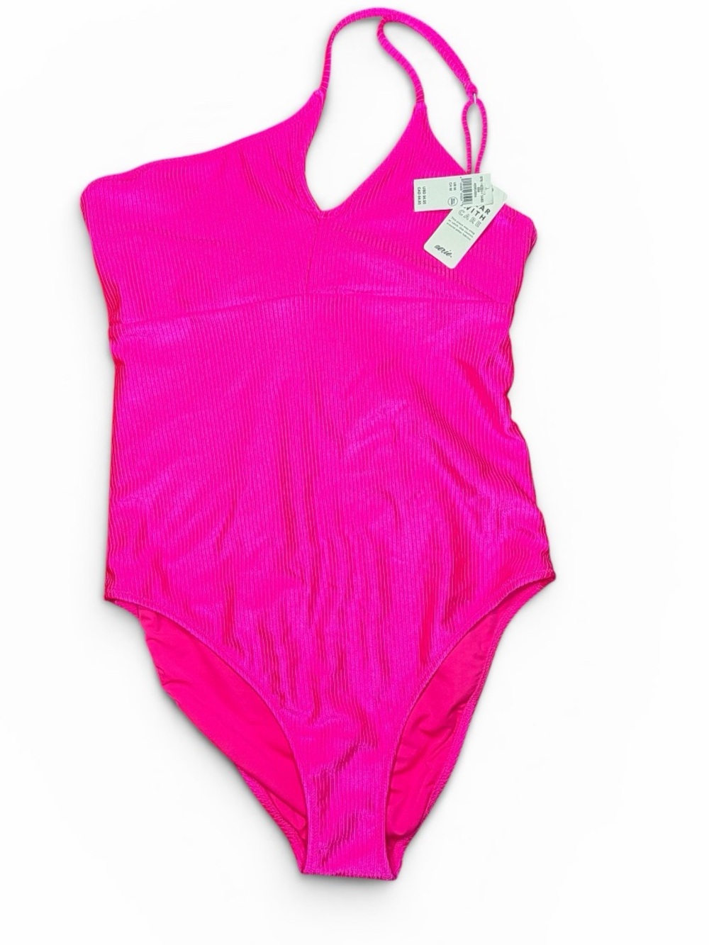 Aerie Real Good Neon Pink Ribbed One Piece Swimsuit Medium Barbiecore Swim NWT